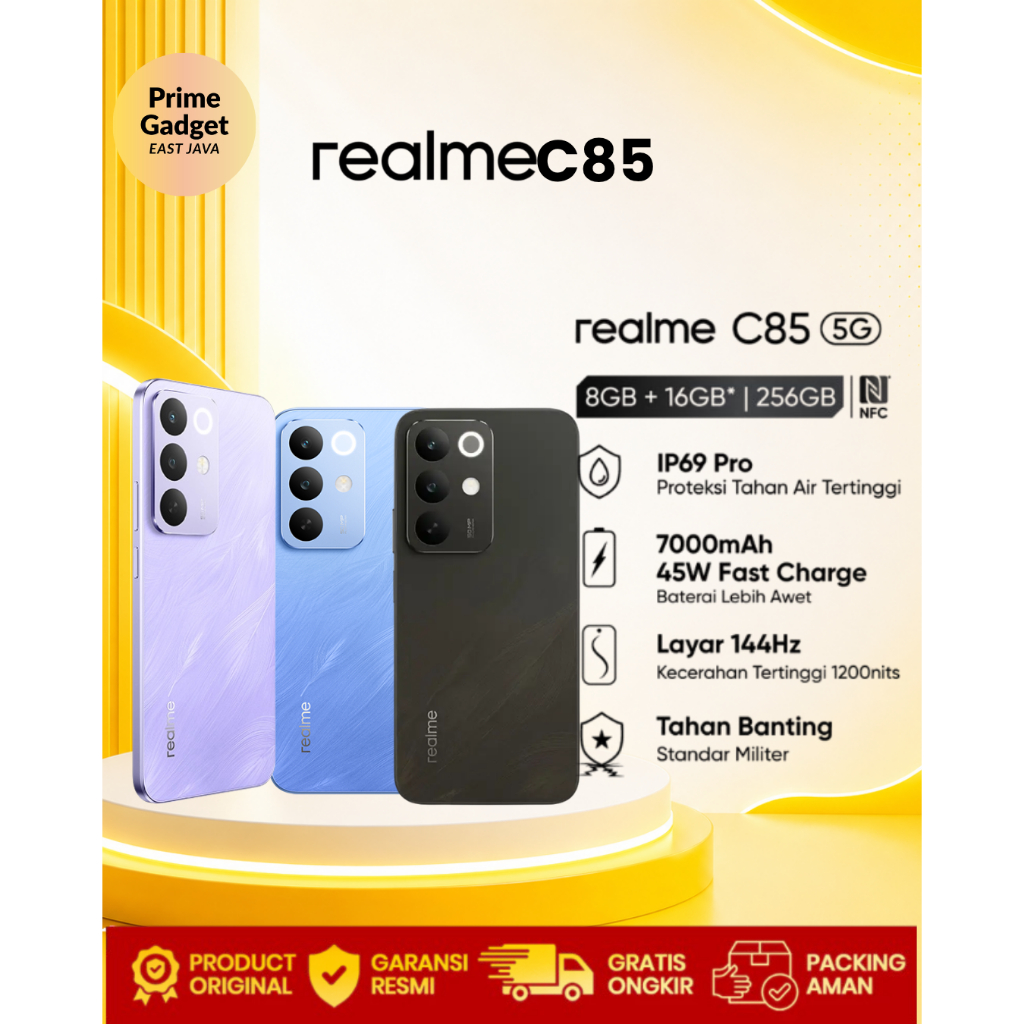 Prime Gadget-realme C85 5G 8GB+16GB RAM | 256GB HP 5G Terbaru 2026 7000mAh Battery 45W Fast Charge I