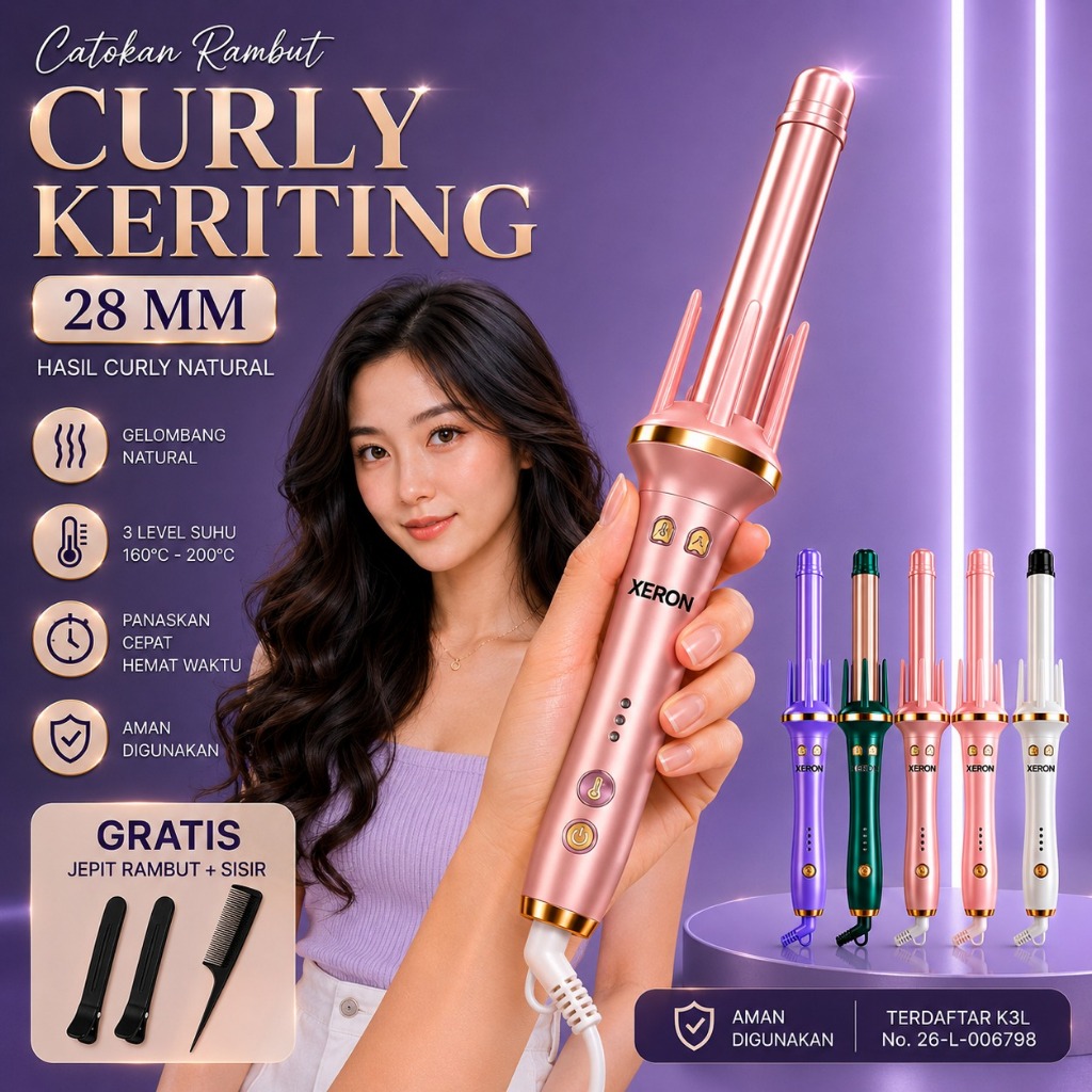 CT002 Catokan Curly Xeron Otomatis Catokan Keriting Rambut Keramik Putar 360° Ceramics Curly Hair St