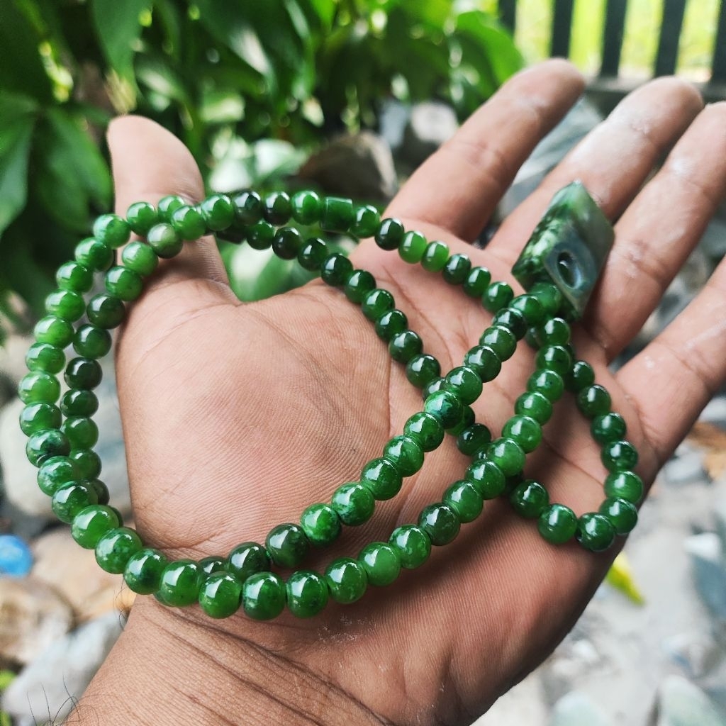 Kalung tasbih batu giok aceh nephrite jade