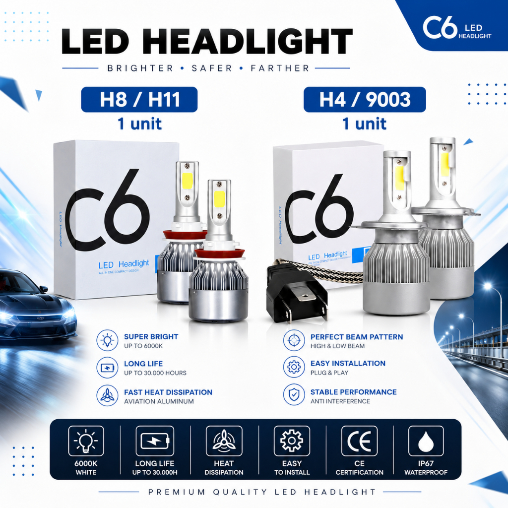 ORIGINAL LAMPU LED MOBIL HEADLIGHT LAMPU UTAMA MOBIL C6 H4 C6 H11 36watt| LAMPU MOBIL FOGLAMP H11 | 