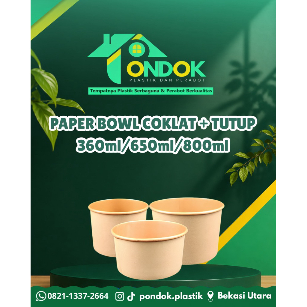 Paper Bowl + Lid Atcco Kraft 360ML / 500ML / 650ML  isi 25