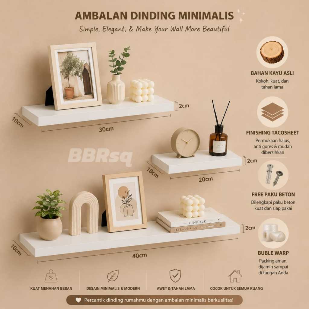 Rak Ambalan Dinding Kayu Minimalis Lebar 10cm Tempel Melayang Serbaguna Putih Hitam Doff Taco Sheet