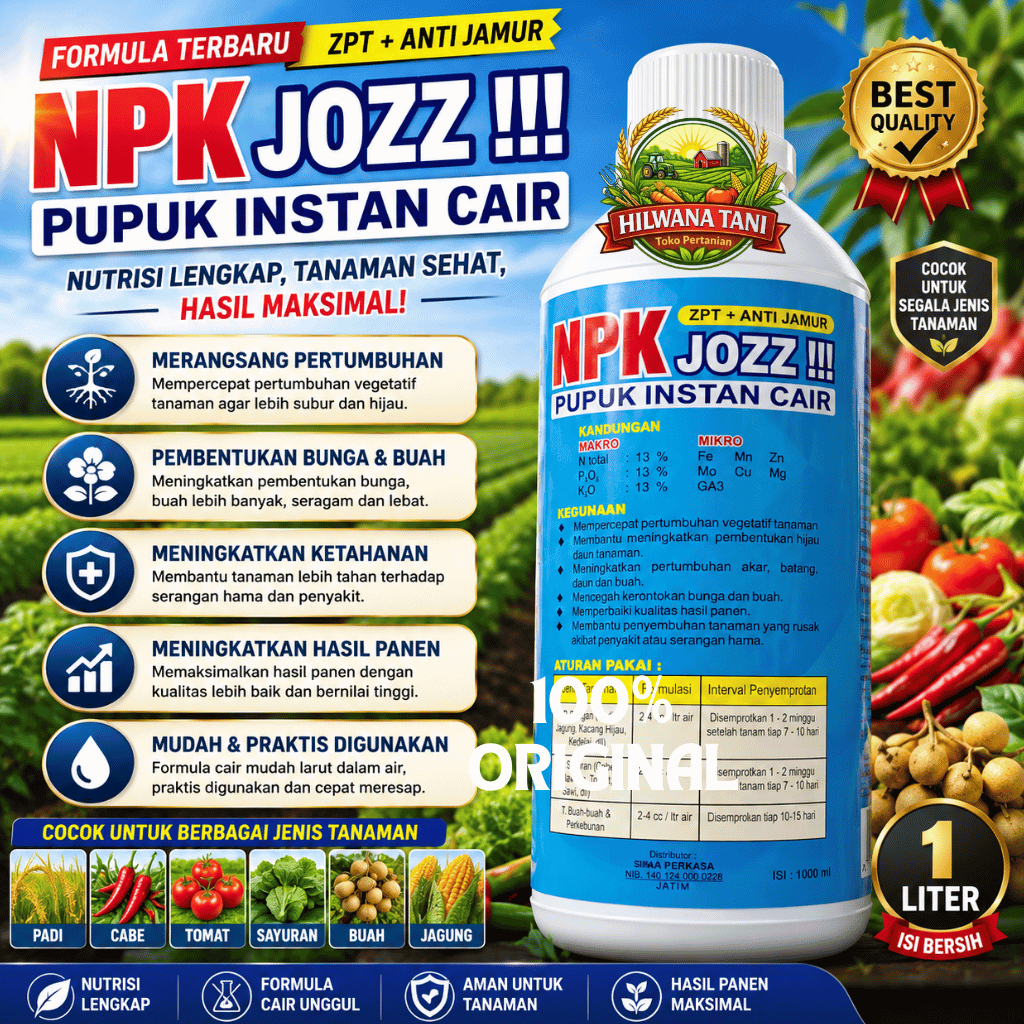 PUPUK DAUN NPK JOZZ +ZPT+ANTI JAMUR SUPLEMEN PENYUBUR AKAR DAUN BUNGA 1 LITER