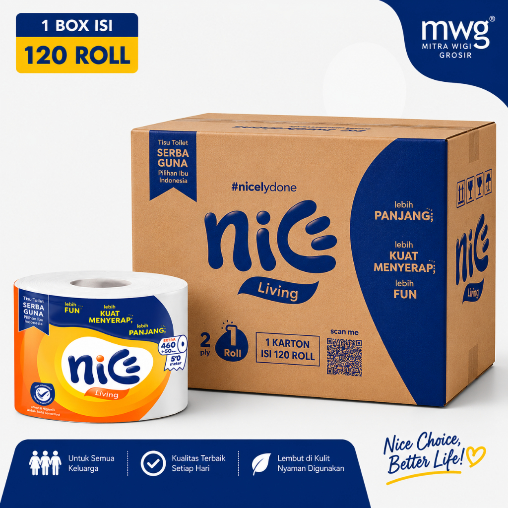 Nice Toilet Roll Core Emboss 460+50 Helai 1 Dus Isi 120 Pack | Tisu Toilet Lembut Higienis