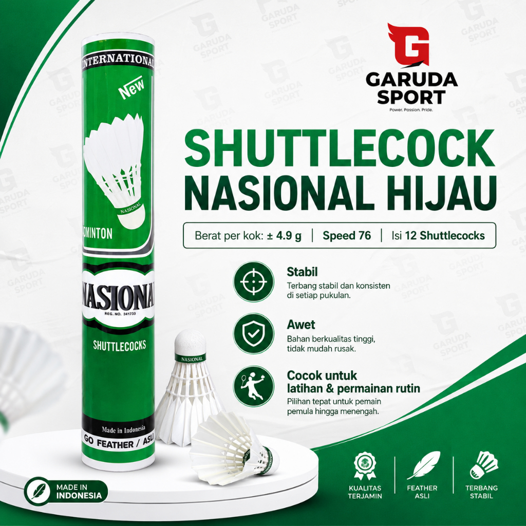 Shuttlecock Badminton Kok Bola Bulutangkis Nasional HIJAU/ BIRU 12 pcs