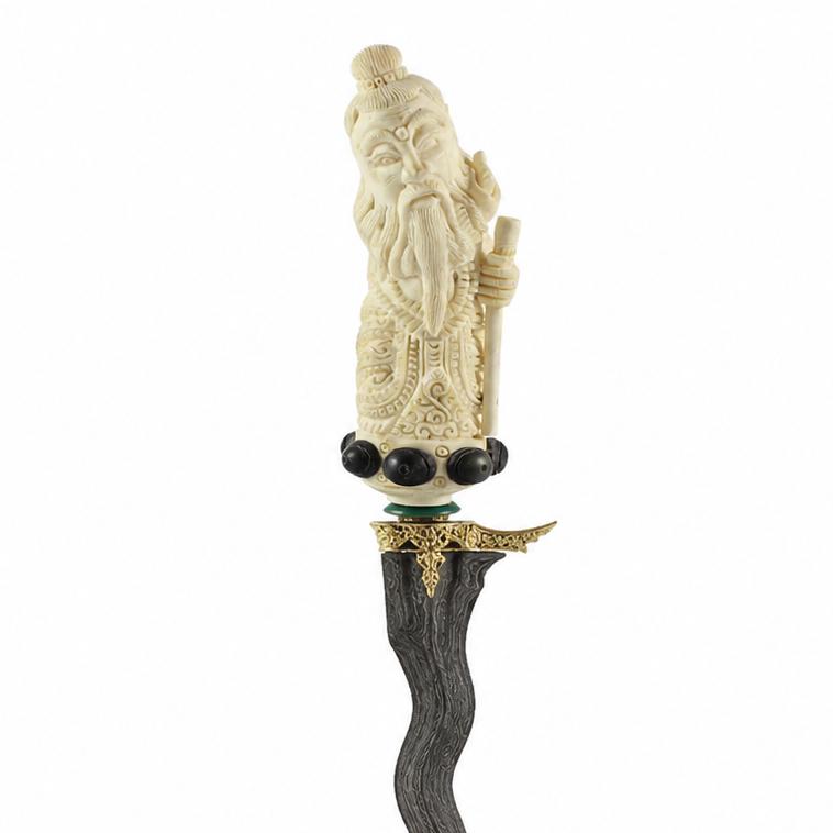Ukiran deder Handle Keris bahan tulang Begawan pendeta Bali CPR920