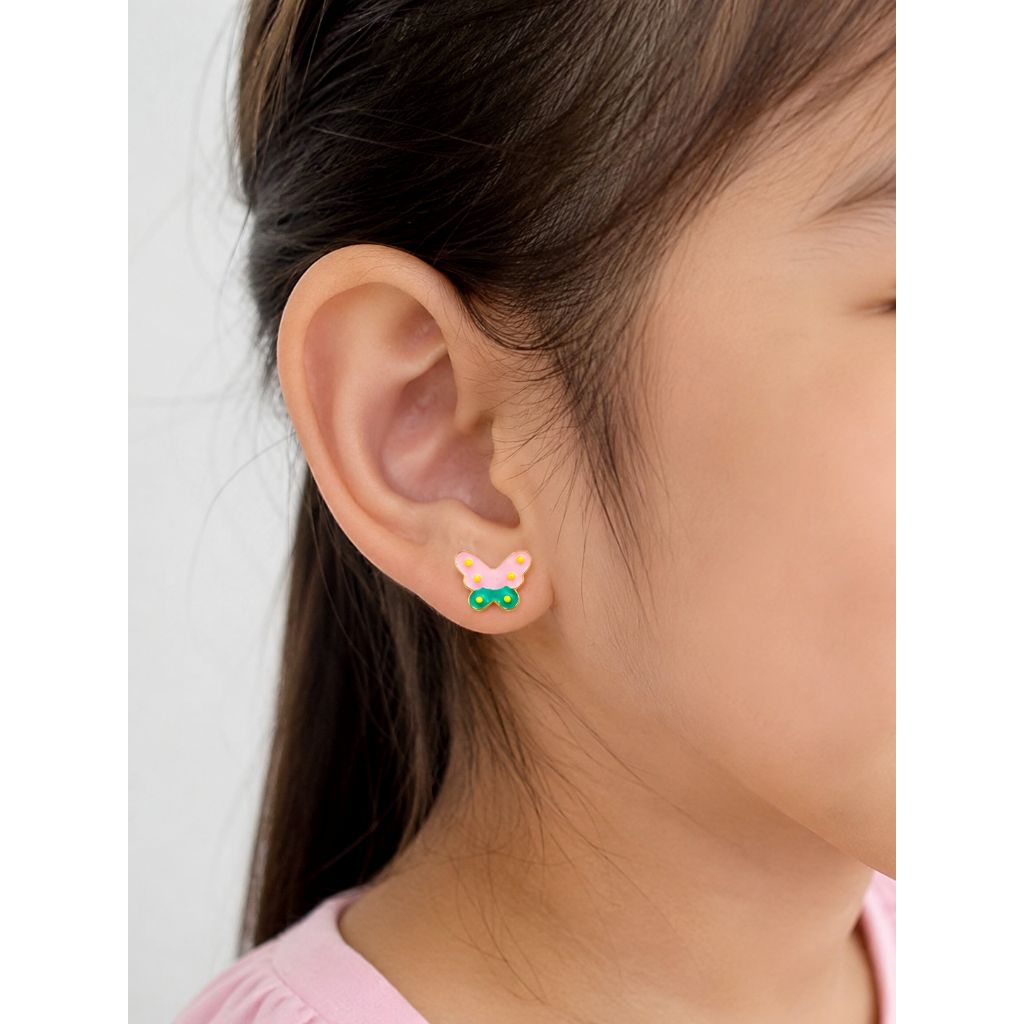 Anting Anak Xuping Kupu-Kupu Pink Hijau Lucu Anting Tusuk Fashion Anak