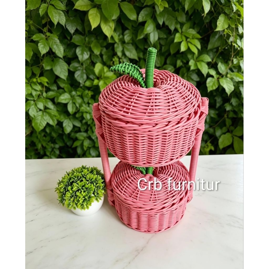 Rak bawang rotan Rak bumbu dapur rotan estetik ( Ap2 )