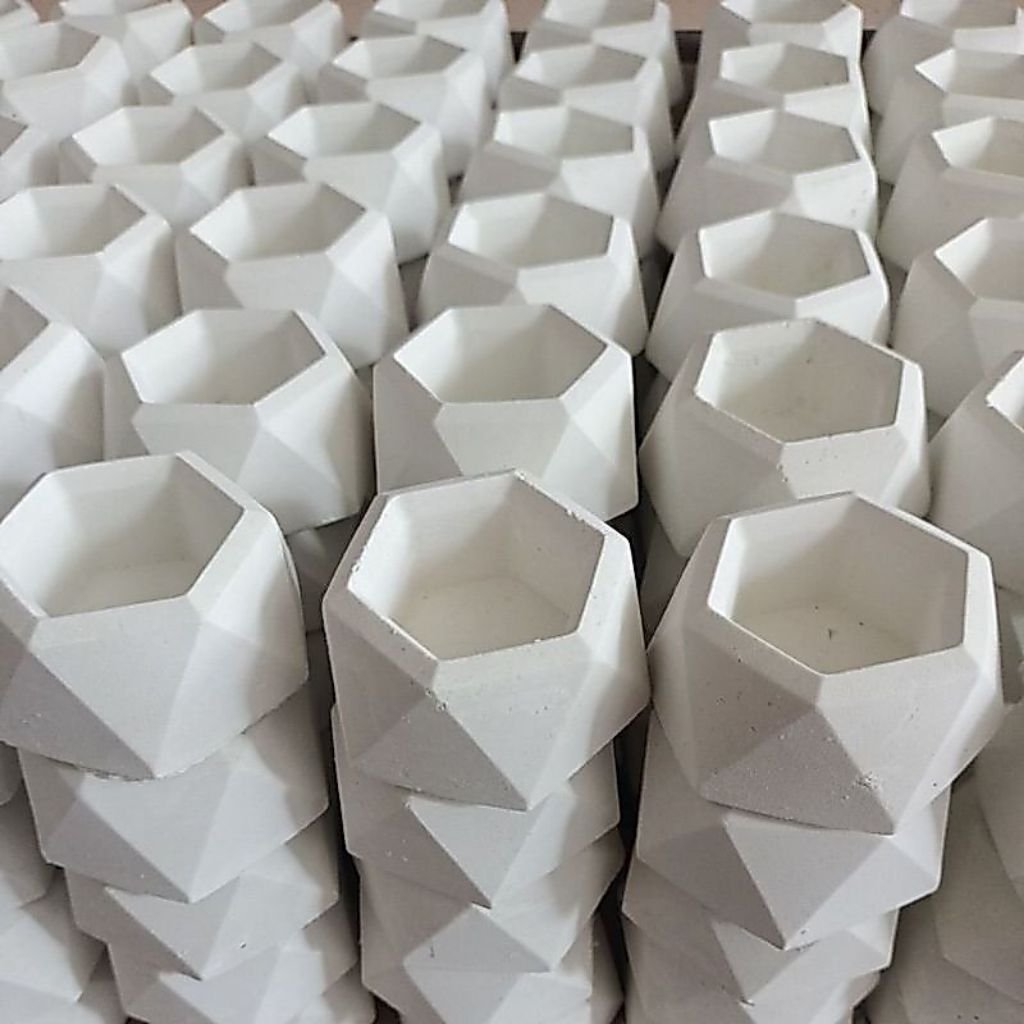 12 Pot Mini Hexagonal Semen Ghipsum Handmade - Pot Kaktus, Sukulen, Lilin, Dekorasi