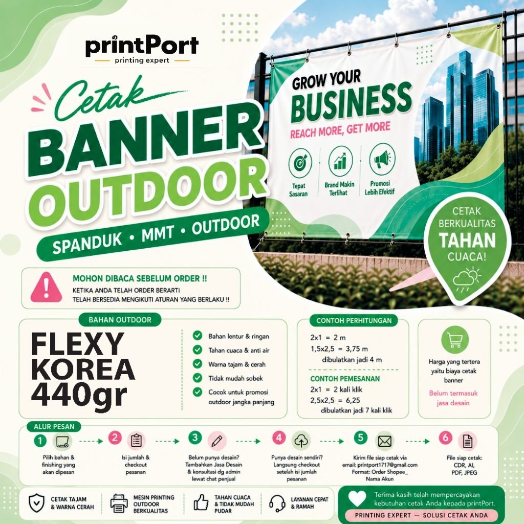 CETAK BANNER / MMT OUTDOOR | BAHAN FLEXY KOREA 440 | MURAH GEBYAR DISKON