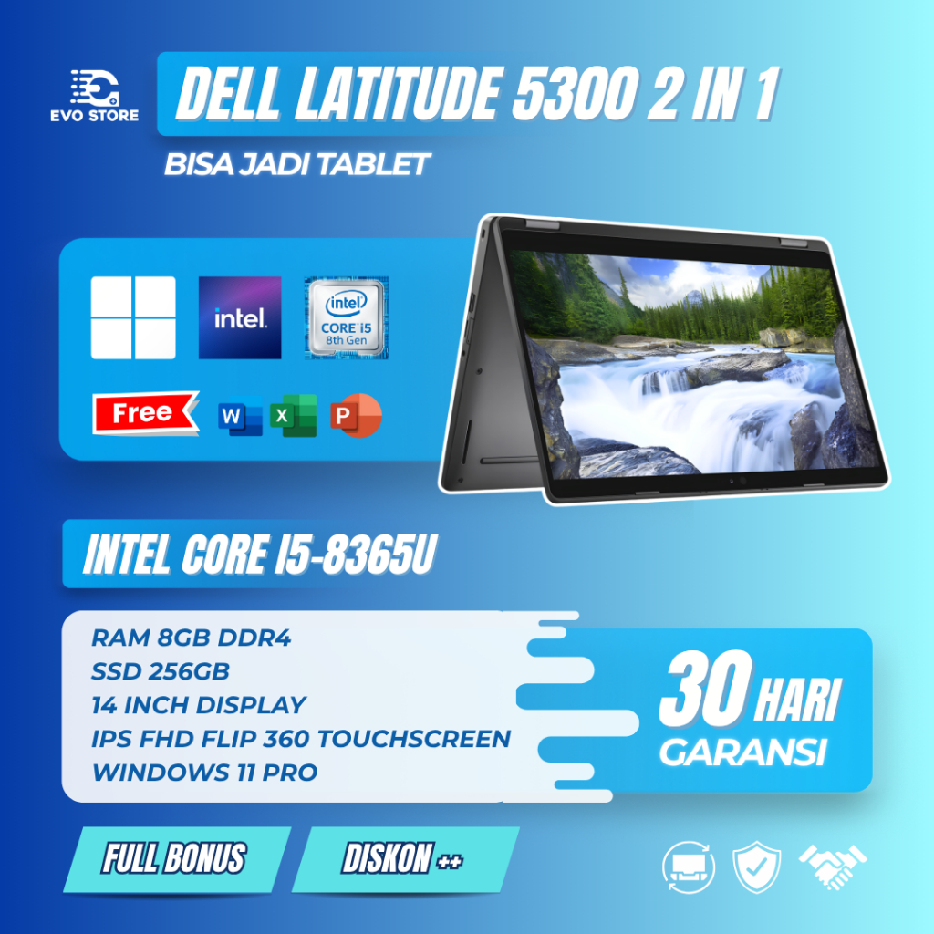 Dell Latitude 5300 2in1 Touchsreen - Intel i5-8365U - RAM 8GB DDR4 - SSD 256GB