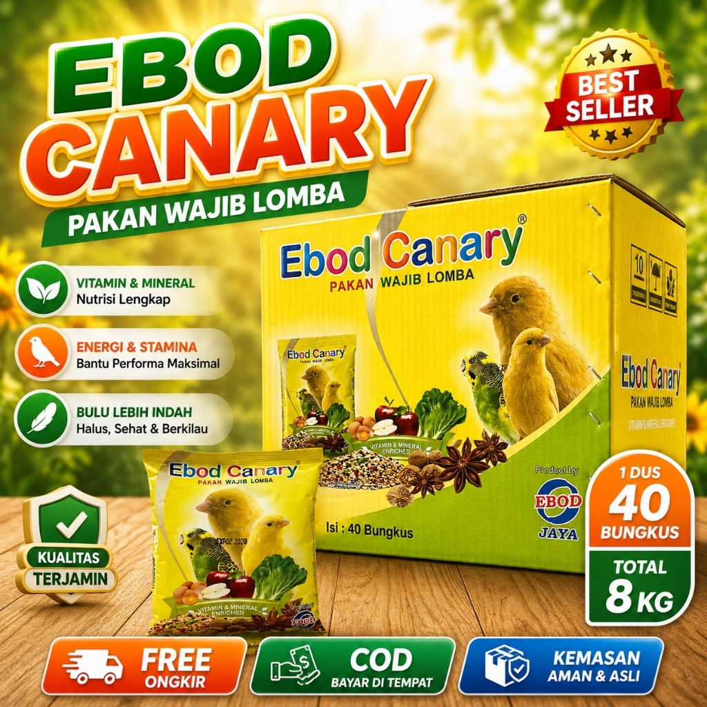 Ebod Canary 1 Dus Isi 40 Bungkus Pakan Kenari Wajib Lomba Total 8Kg Nutrisi Lengkap