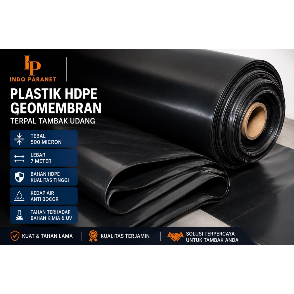 GEOMEMBRAN 500 MICRON LEBAR 7 METER TERPAL TAMBAK UDANG MEREK ROSTEK PLASTIK HDPE