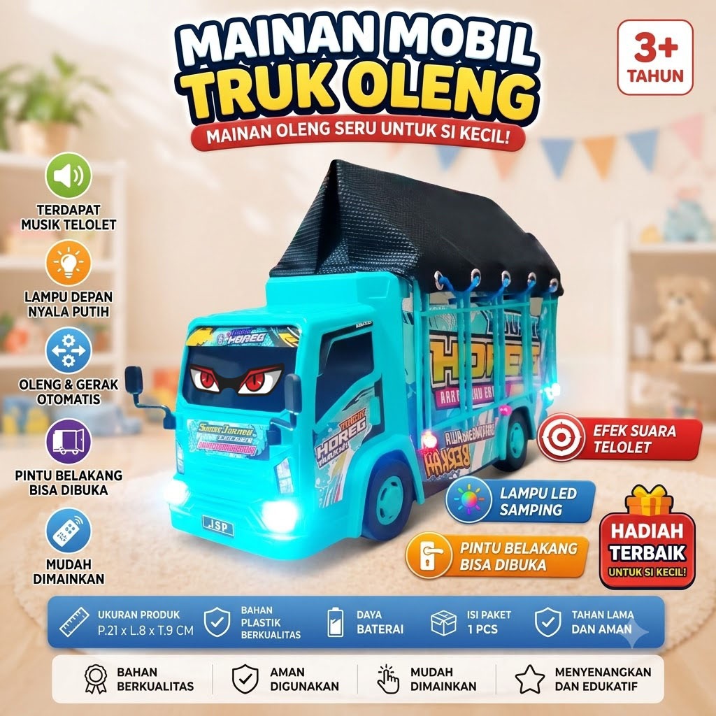 Mainan Anak Truk Basuri Terpal Tosca Musik Telolet Lampu bisa Oleng dan Gerak Sendiri