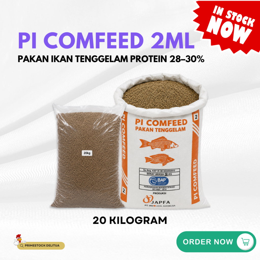 JAPFA PI Comfeed 2ML 20Kg Pakan Ikan Tenggelam Protein 28–30% Lele Nila Mas Gurame Repack