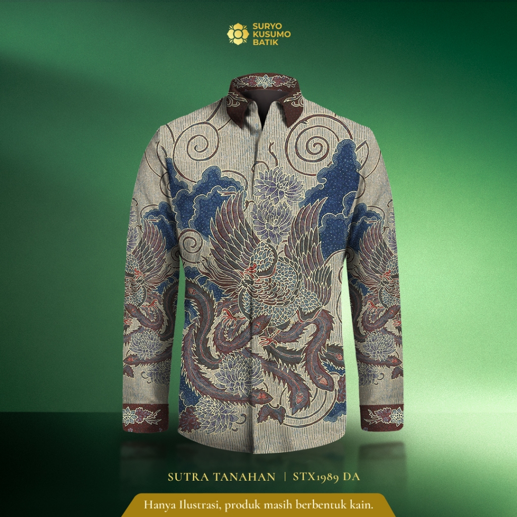 Suryo Kusumo Batik - Kain Batik Tulis Sutra Prada Exclusive - Burung Fenghuang Biru