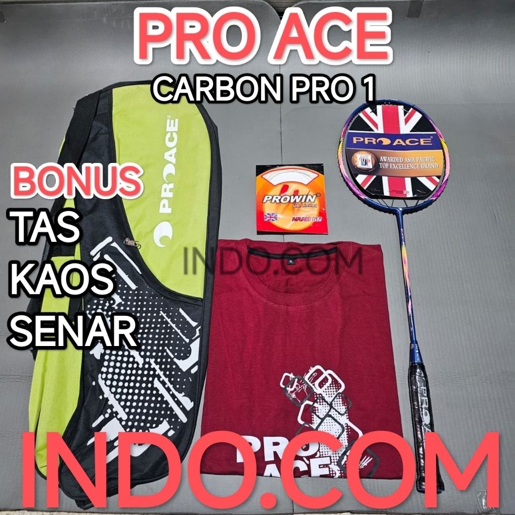 Raket Badminton Bulutangkis Pro Ace Carbon Pro 1 Original Bonus Tas Kaos Senar