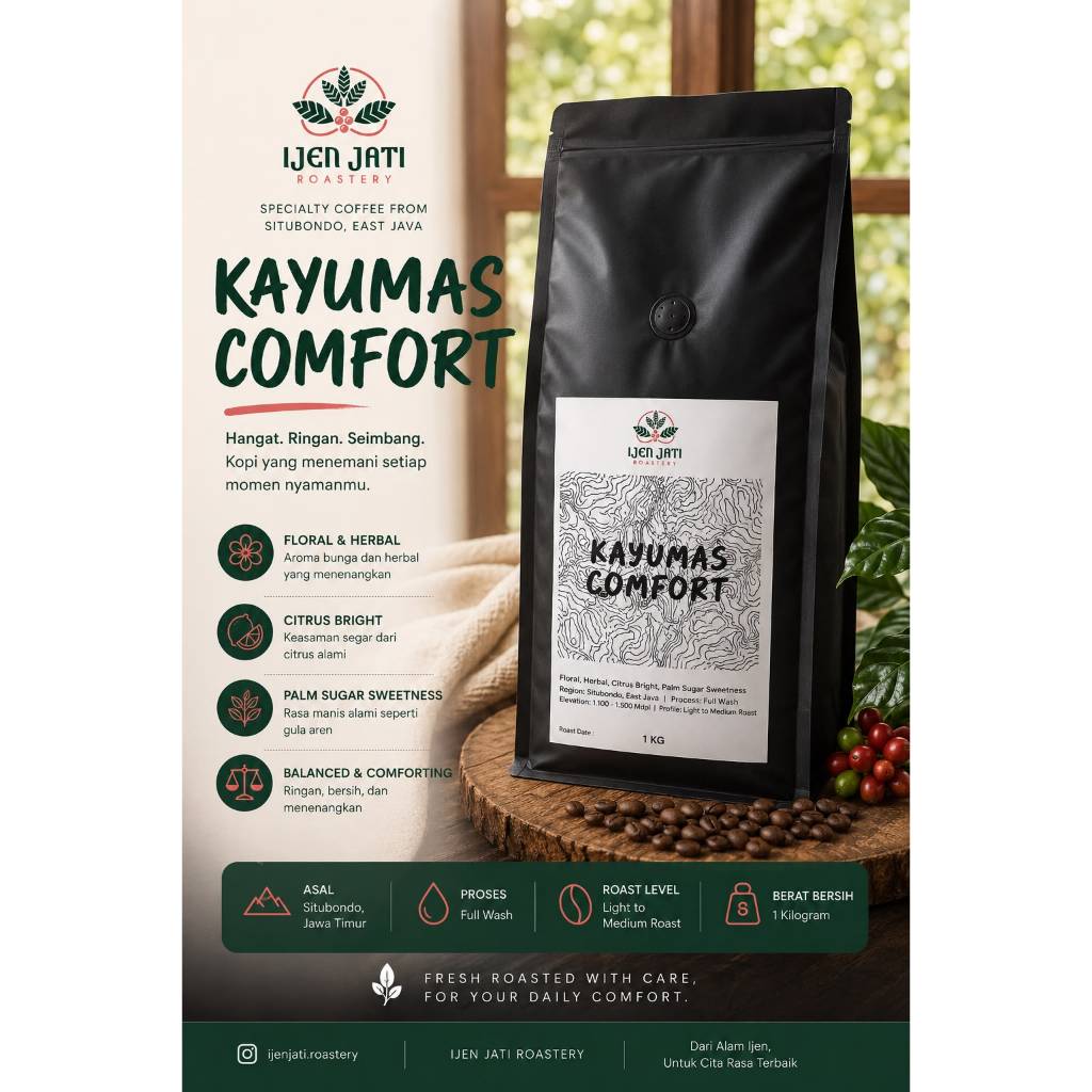 Kopi Robusta Kayumas Fullwash Petik Merah G1 | Light To Medium Roast – Fresh Roast  | 1kg IJEN JATI 