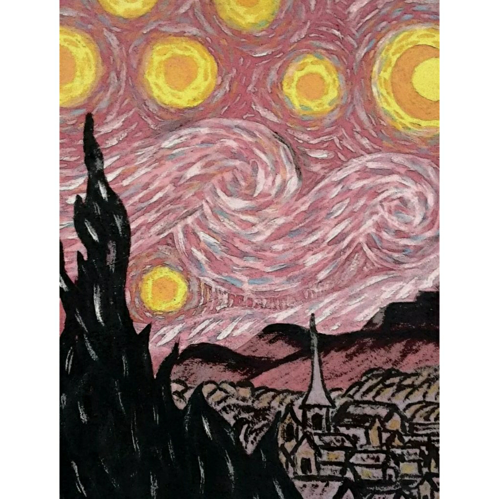 LUKISAN STARRY NIGHT PINK-VAN GOGH