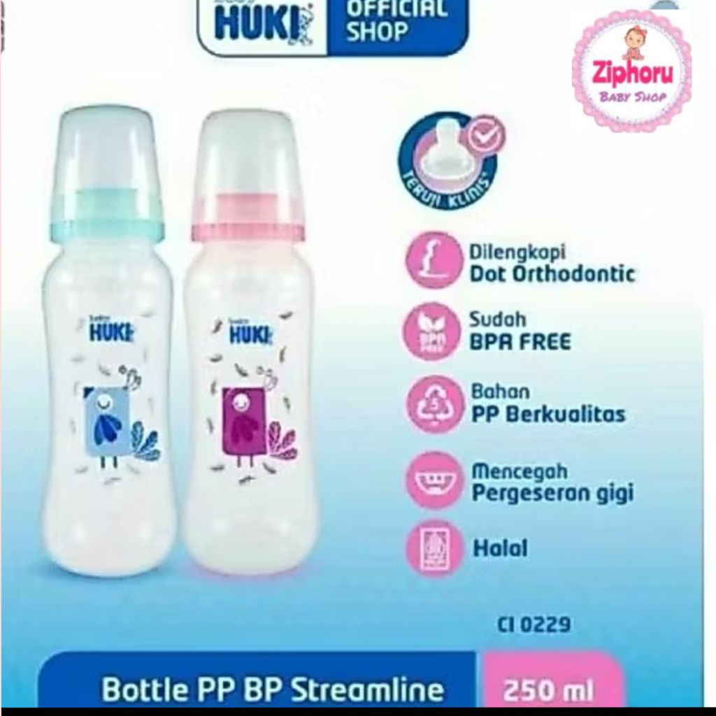 HUKI BABY Botol Streamline PP 140ml dan 250ml Dot Ortho