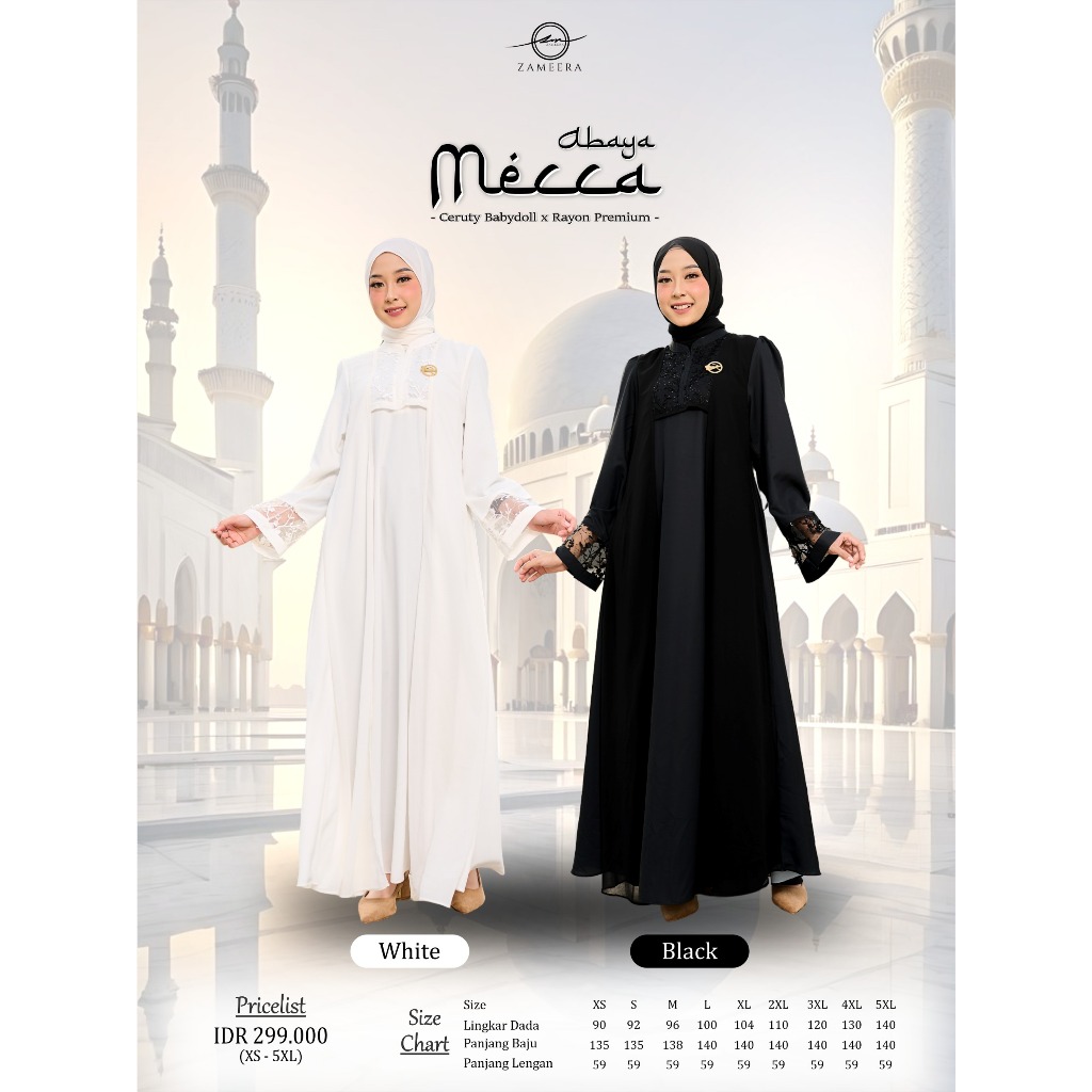 ABAYA MECCA BY ZAMEERA - ABAYA KEKENIAN - ABAYA HITAM DAN PUTIH