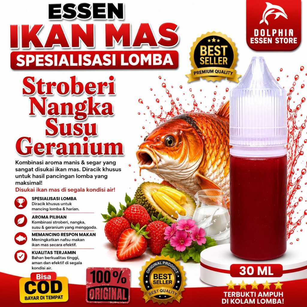 Essen Ikan Mas Aroma Stroberi Nangka Susu Geranium Paling gacor, umpan mancing parajuara
