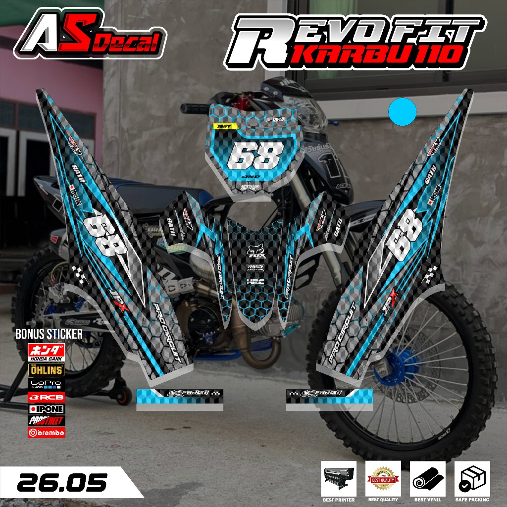 Sticker RBT STRIPING MOTOR DECAL REVO FIT KARBU 110 NEW FULL BODY MOTOR RBT BEBEK MODIF SUPERMOTO YZ