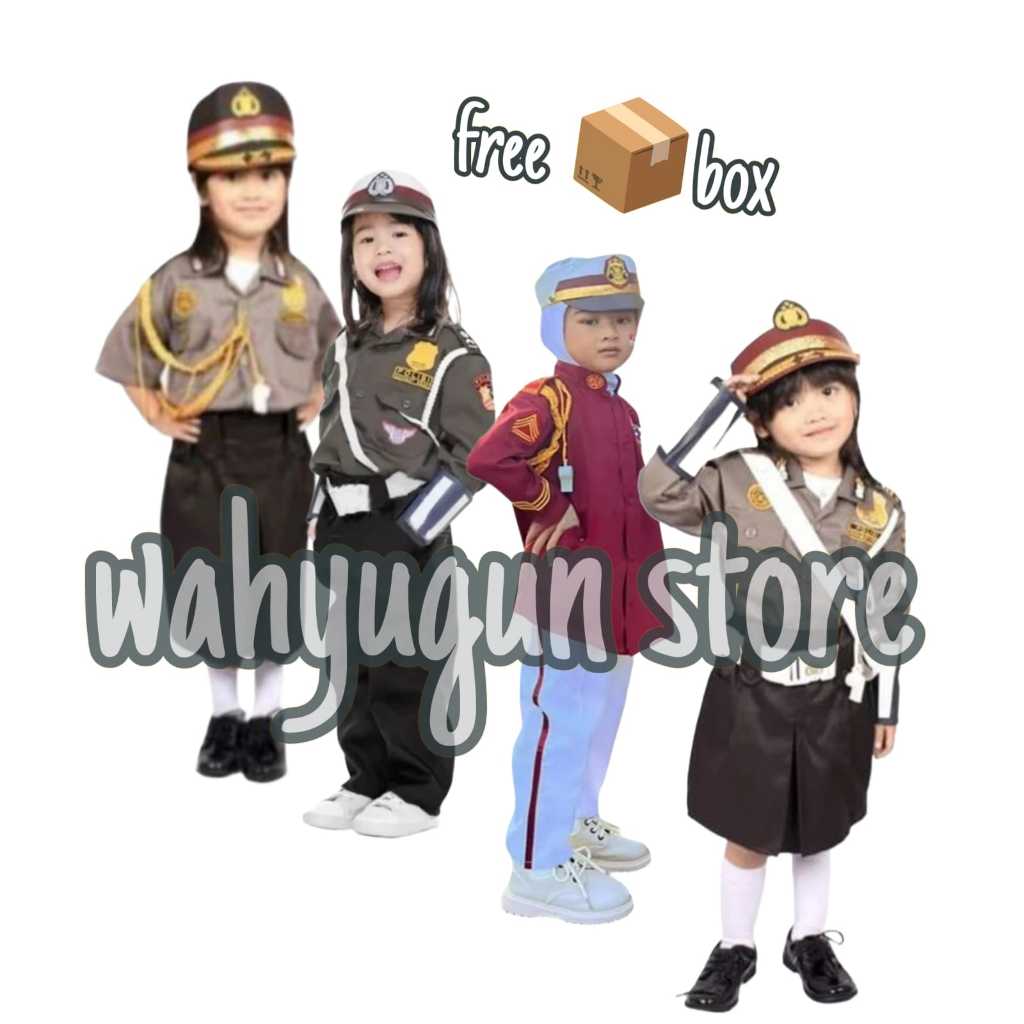 BAJU SETELAN POLISI TNI CILIK +box packing