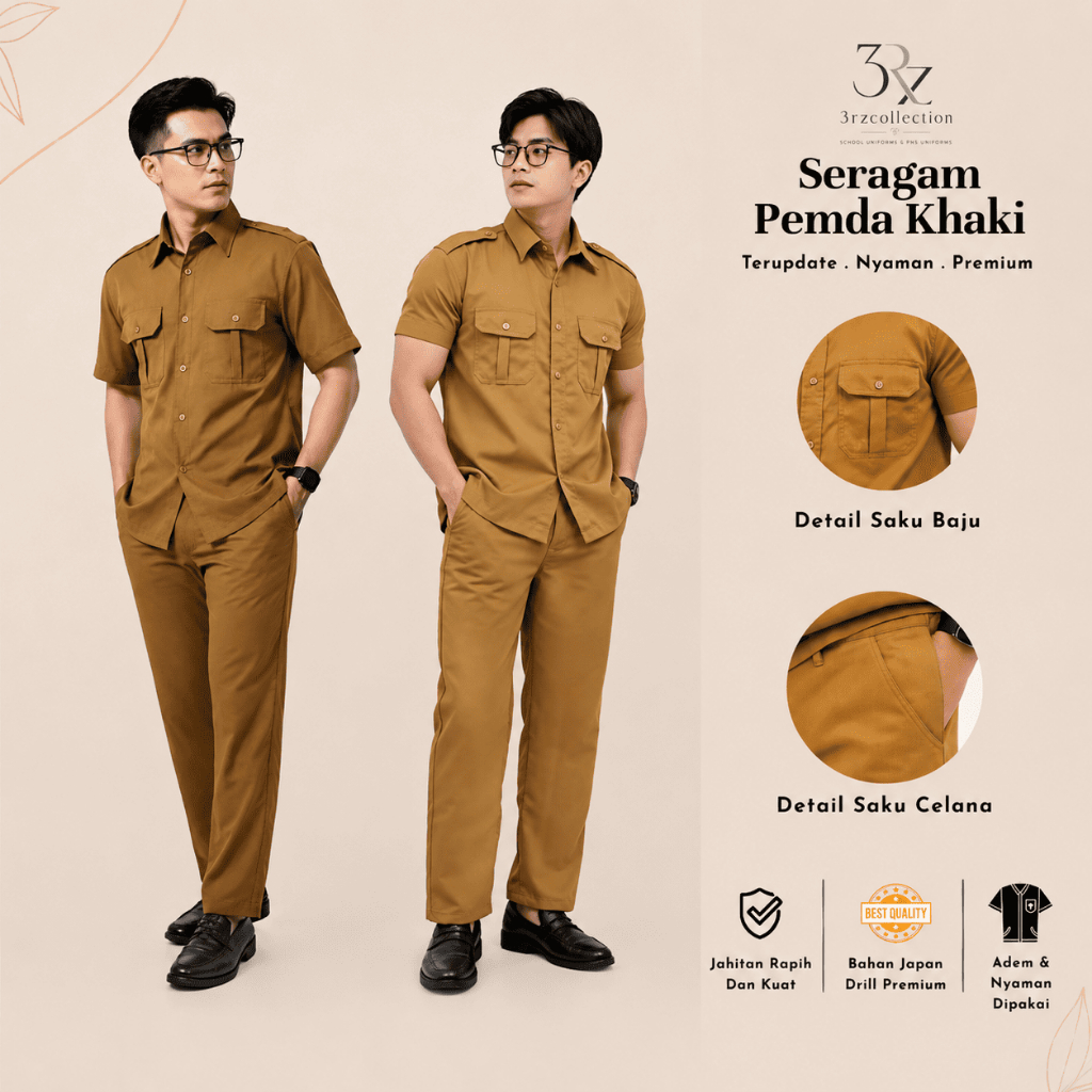 Seragam PNS ASN Pemda Khaki Tua Khaki Muda Pria Baju Pdh Pegawai Negeri Sragam
