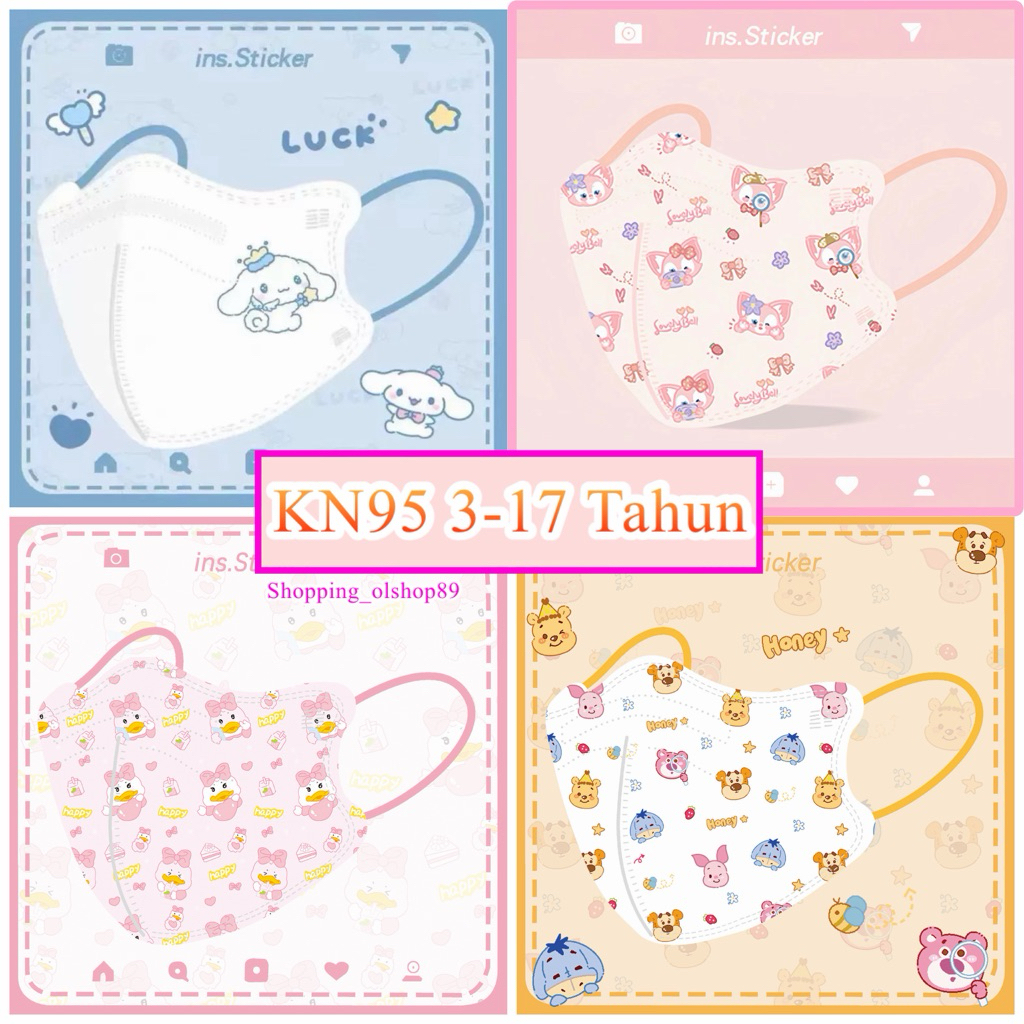 (INDIVIDUAL PACKAGING USIA 3-17 TAHUN) MASKER ANAK REMAJA KN95 (5D) 4PLY ISI 10 PCS/CHILD MASK INDEP