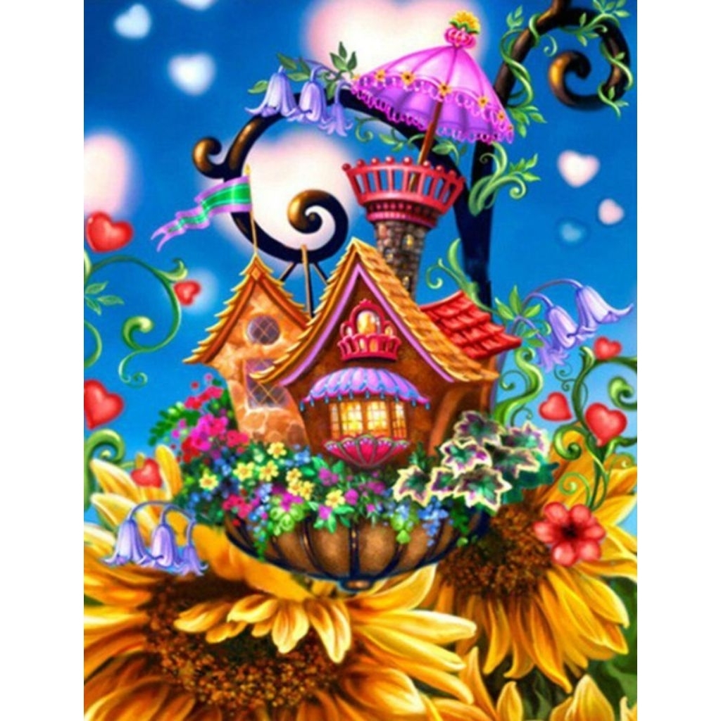 DIY 3D Diamond Painting Sunflower House
