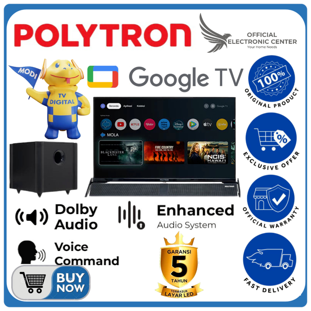 POLYTRON LED TV 43INCH PLD43BG5058 43BUG PLD43BUG GOOGLE SMART TV FHD CINEMAX SOUND BAR POLYTRON DOL