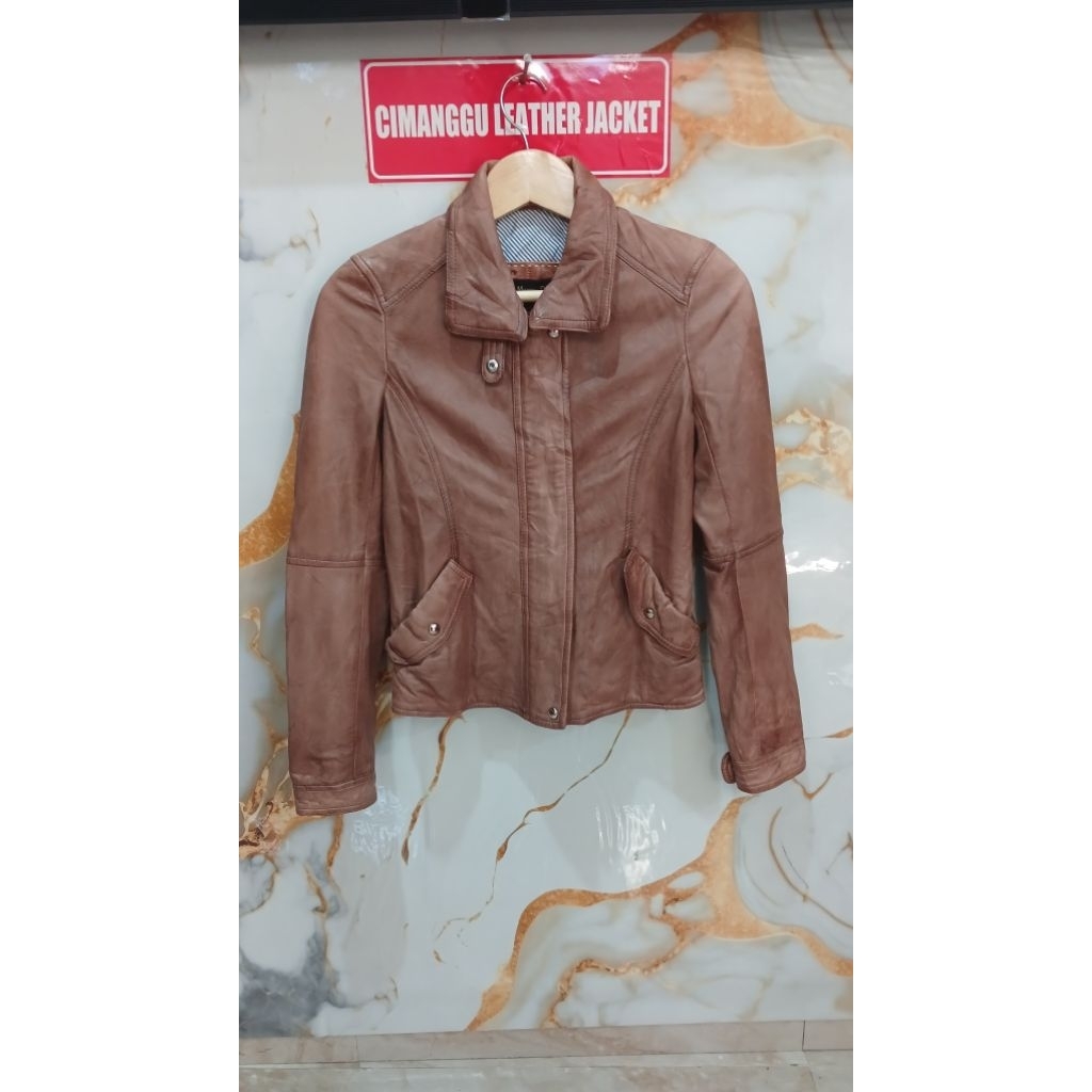 Jaket kulit massimo dutti size S