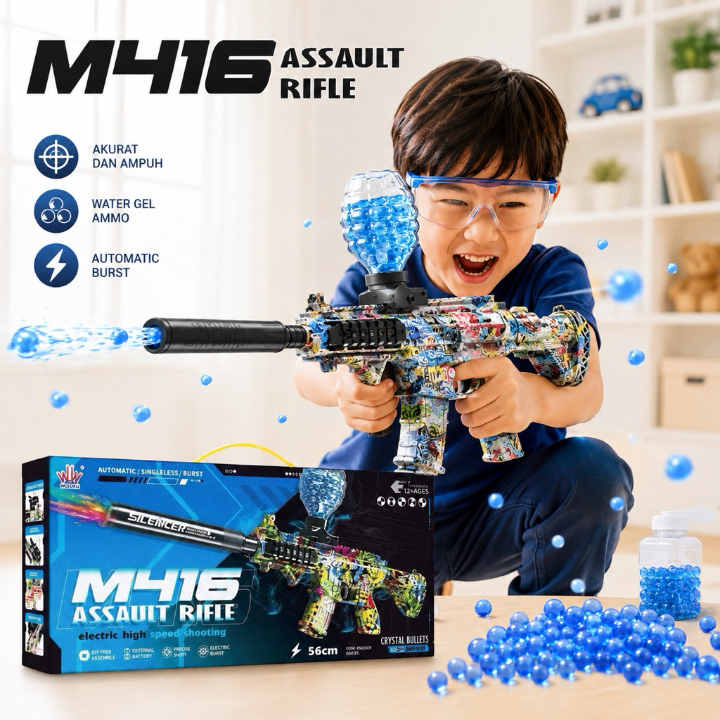Mainan Pistol Tembakan Water Gel Blaster AK47 M416 Motif Graffiti Camo Keren