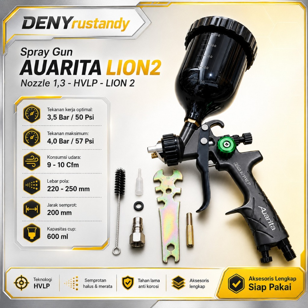 Spray Gun Auarita Lion 2 HVLP New Model 1.3mm Cup 600ml Original