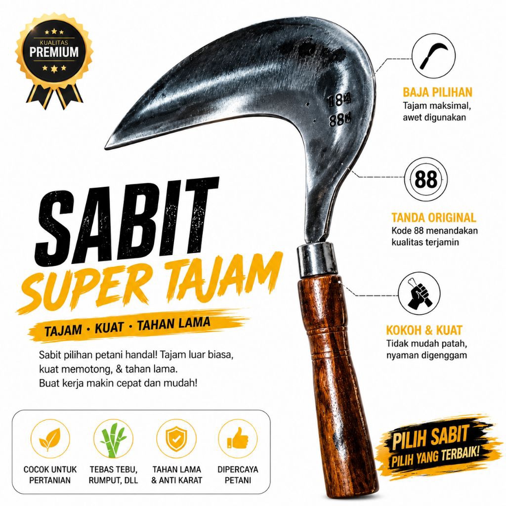 Arit Sabit Rumput 88 Bintang Original Baja Per | Siap Pakai Super Tajam |