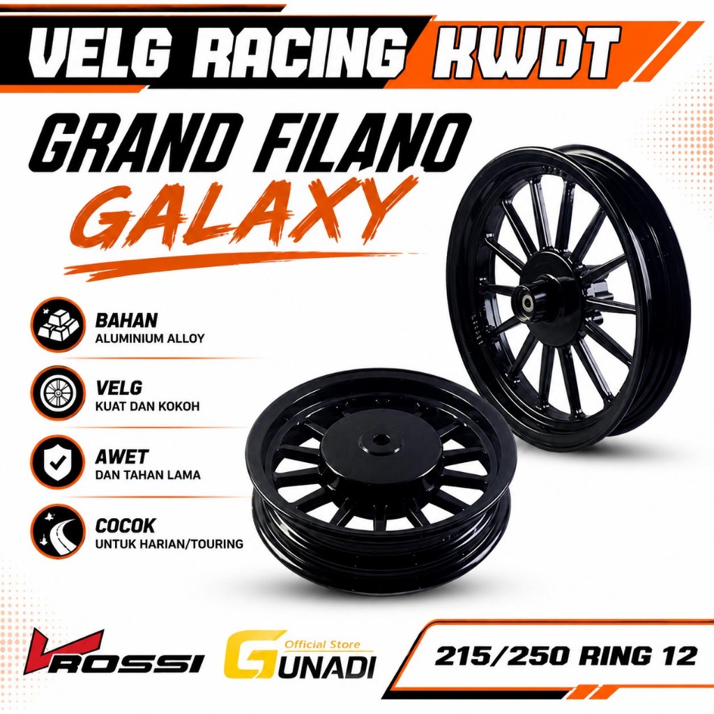 Velg Racing KwDT Grand Filano Galaxy Hitam Aluminium Alloy 215/250 Ring 12 Kuat Awet