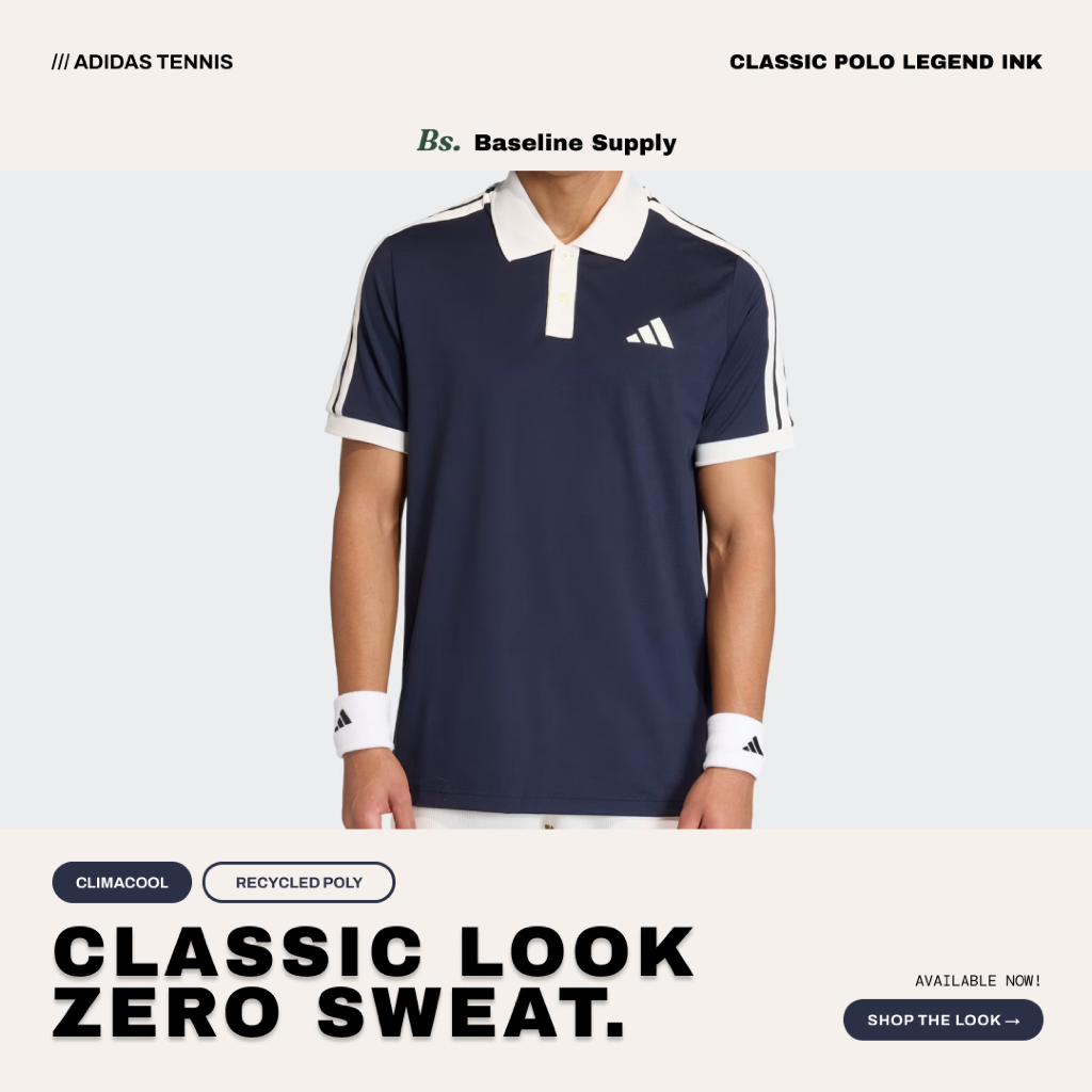 Adidas Tennis Classic Polo Shirt Legend Ink - Baju Polo Olahraga Tennis Pria Warna Biru untuk Tenis