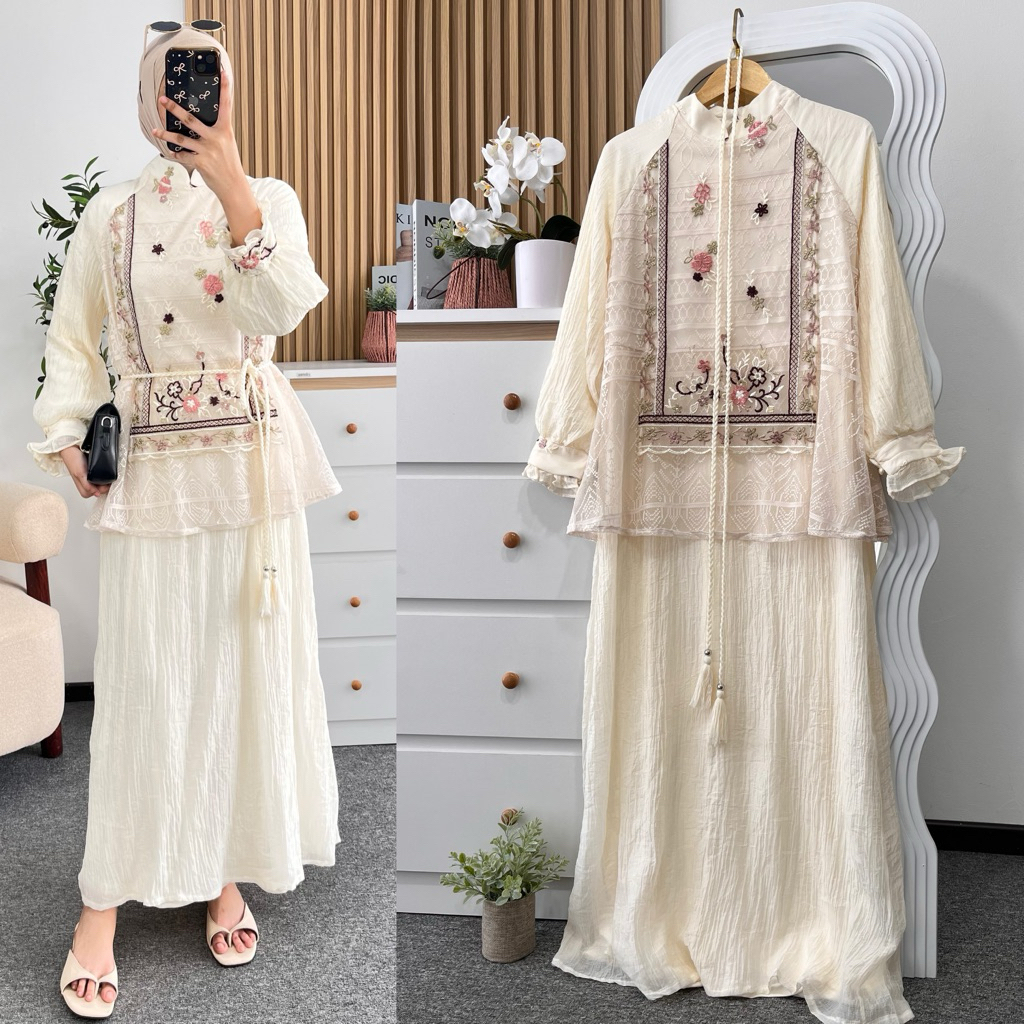 Little butik LYLA SIGNATURE BRUKAT LONGDRESS | Gamis brukat ivory gamis kondangan