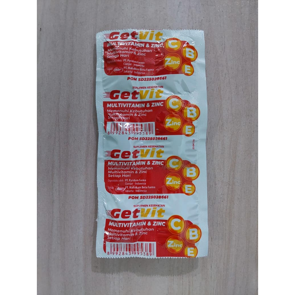 Multivitamin + zinc Kaplet Dewasa -Getvit 1 Strip 6kaplet