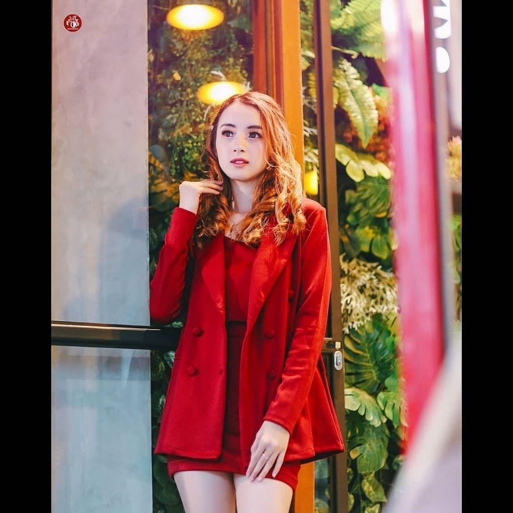 SETELAN BLAZER SCUBA MERAH MAROON