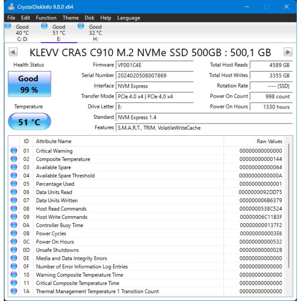 KLEVV CRAS C910 M.2 NVMe SSD 500GB - BEKAS
