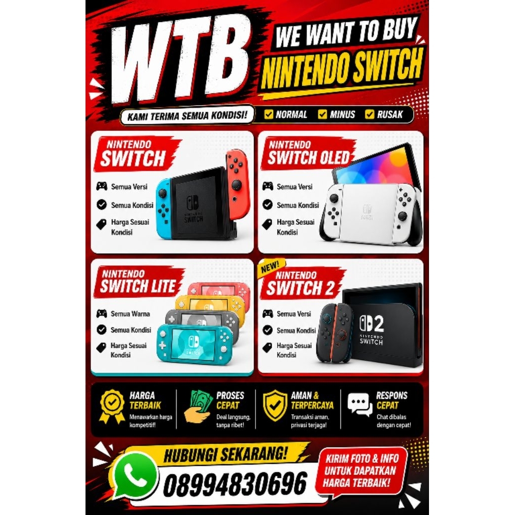 WTB NINTENDO SWITCH V1 / NINTENDO SWITCH V2 / NINTENDO SWITCH LITE / NINTENDO SWITCH OLED / NINTENDO