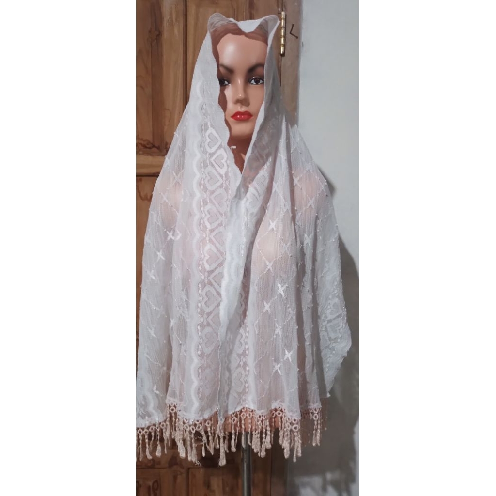 pasmina brukat putih