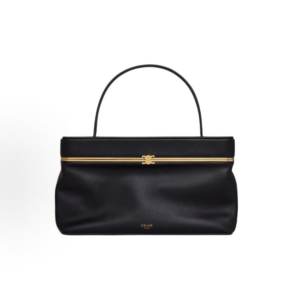 CELINE TriumpheFrame EAST WEST Metallic Texture Lock Bag Women's Black