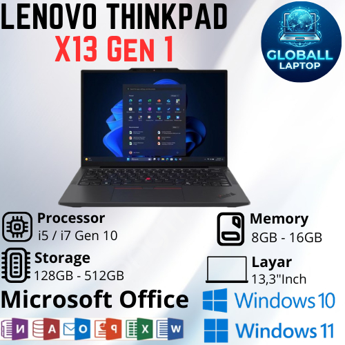 Lenovo ThinkPad X13 Gen 1 Core i5 / i7 Gen 10 & Ryzen 5 Pro Ram 8GB / 16GB SSD 128GB / 256GB / 512GB