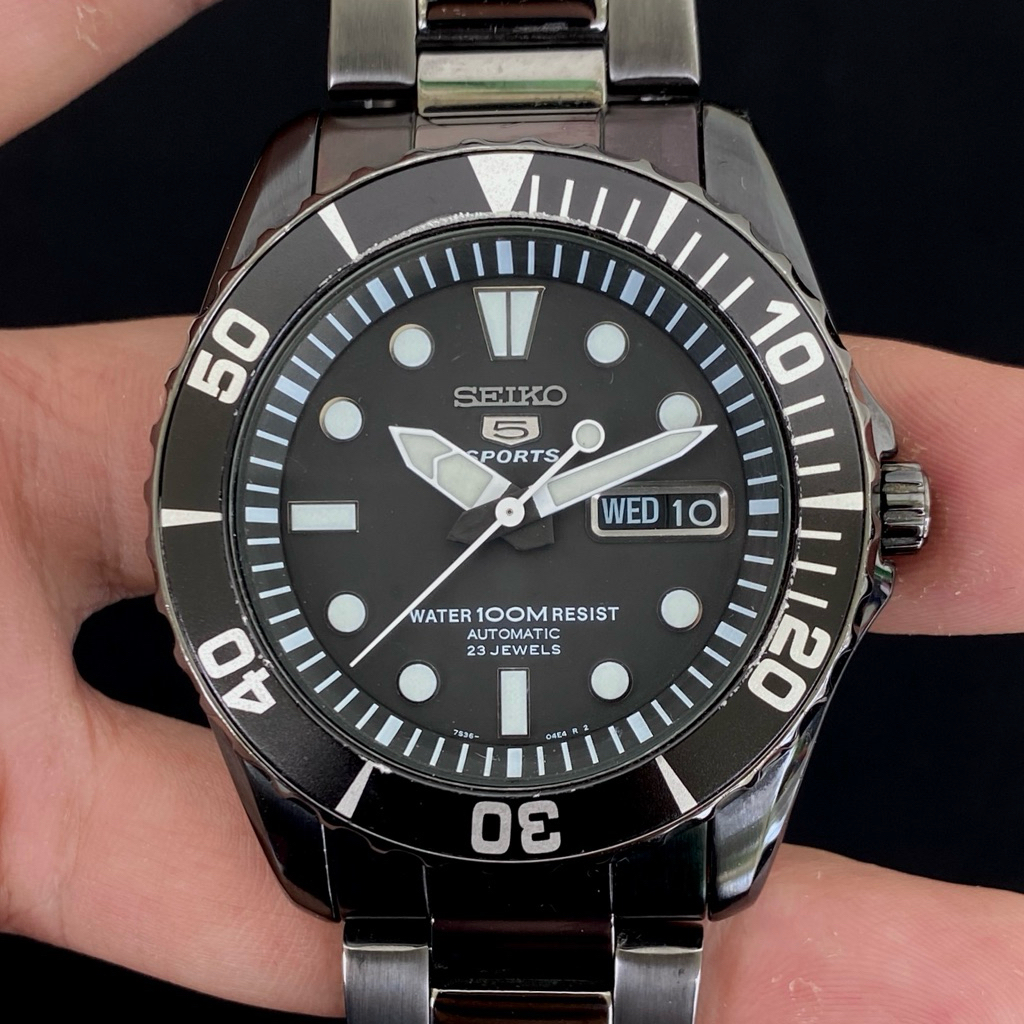 Seiko 5 Sports SNZF21 "Sea Urchin" Full Black 7S36-03C0 Original Fullset