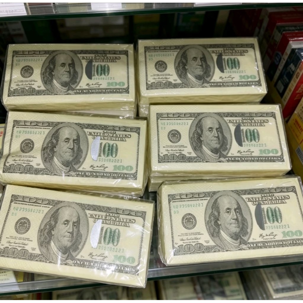 Tisu Kertas Gambar Uang USD 100 - 10 Lembar
