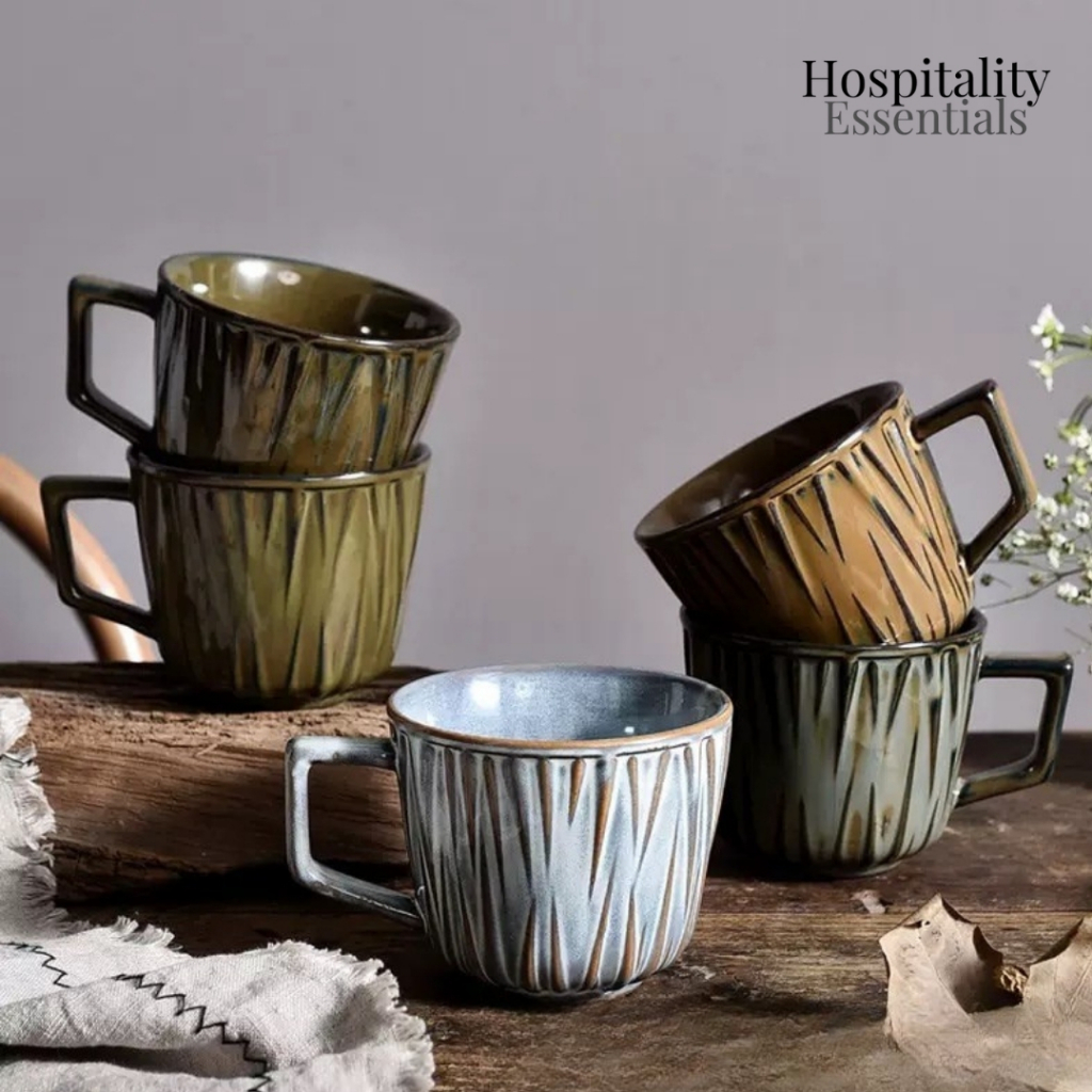 Gelas Keramik Vintage  Estetik Cangkir Kopi Gagang Handmade Mug Unik Aesthetic Cafe Resto Home 320ml