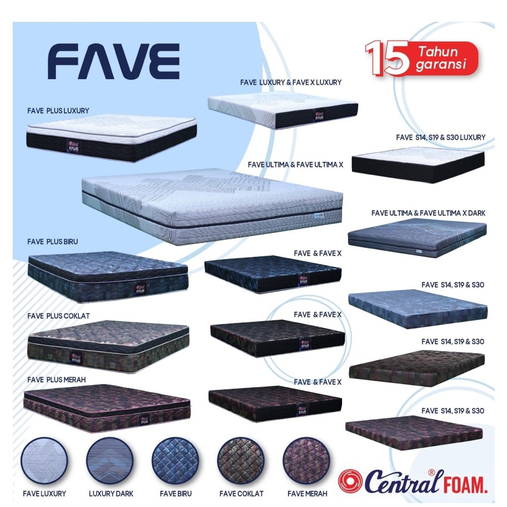 Kasur busa Central foam Fave Garansi busa 15Tahun ukuran 90x200 120x200 140x200 160x200 180x200